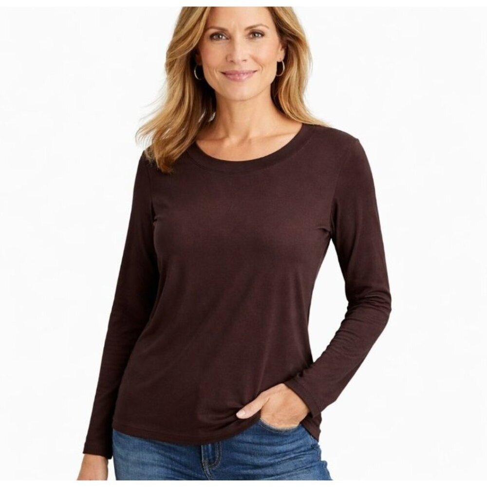 Josephine Chaus Brown Silk Viscose Knit Sweater Medium NWT Lightweight Crew